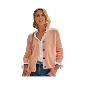 PURE COLLECTION RIBBED V-NECK CARDIGAN. PEACH SORBET